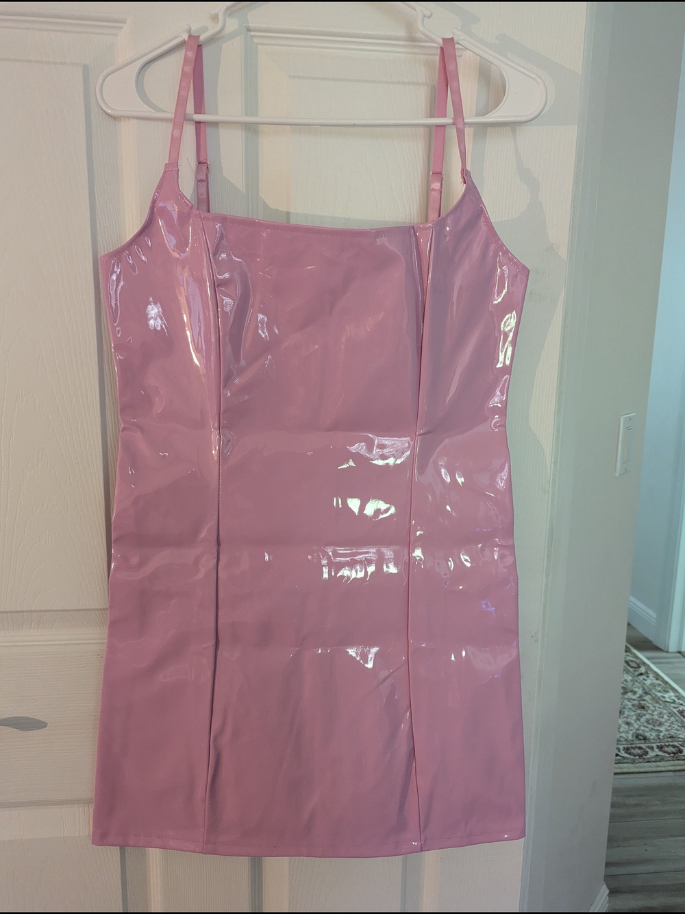 PrettyLittleThing Pink Patent Slip Mini Dress